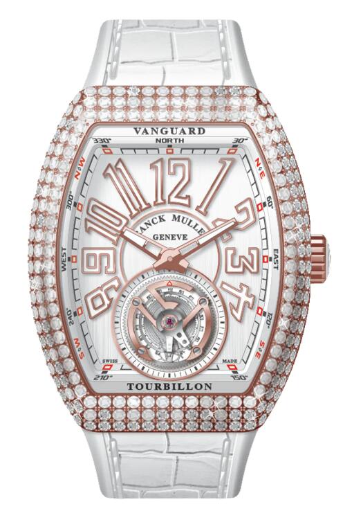 Buy Franck Muller Vanguard Tourbillon Rose Gold White Diamonds Case Replica Watch for sale Cheap Price V 41 T D (BC) (5N) (BLC BLC 5N)